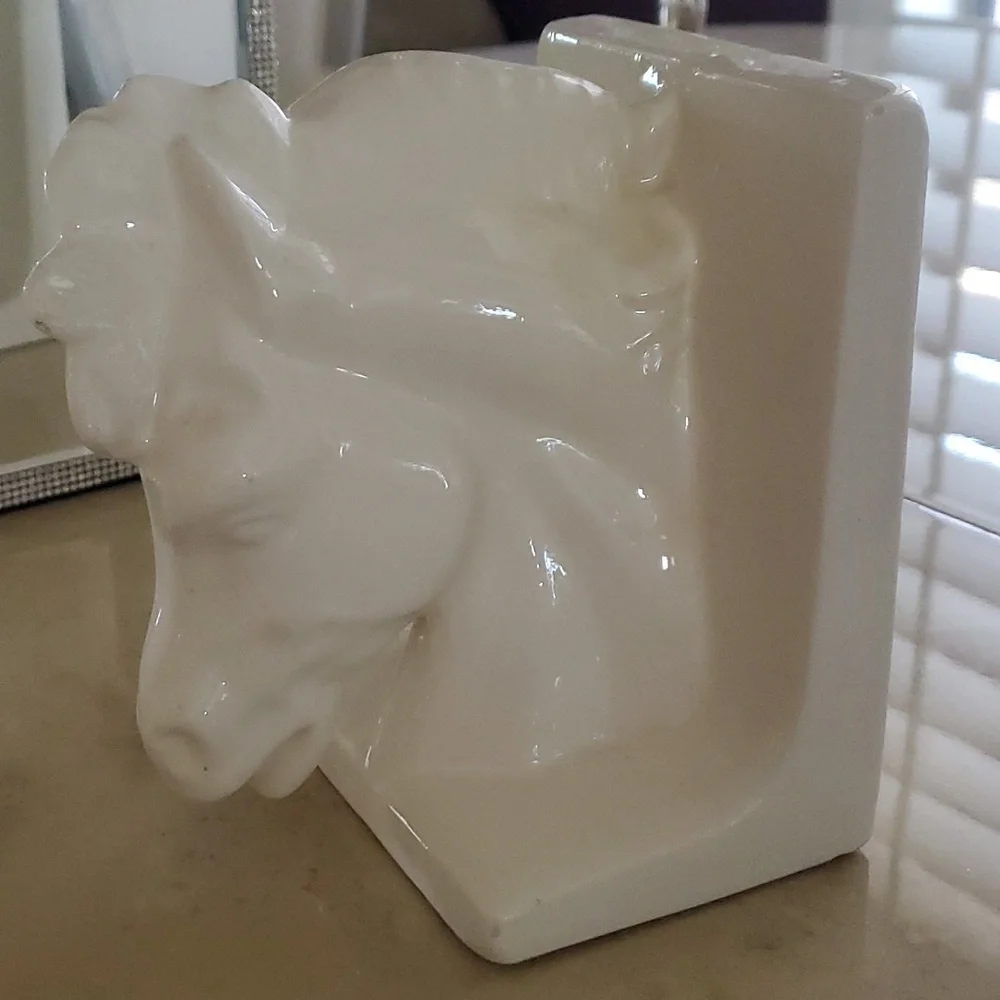 Vintage White Horse Ceramic Bookends